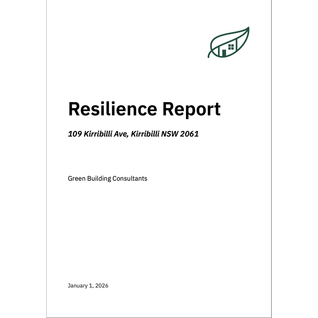 Sample resilience report cover for a property in Australia