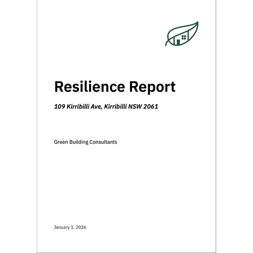 Sample resilience report cover for a property in Australia